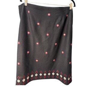 Oscar De La Renta Black Wool Blend Embroidered Floral Skirt Size 22W EUC